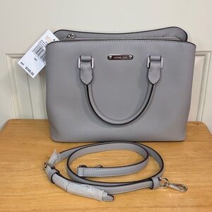Michael Kors Savannah Ash Gray Medium Satchel Leather NWT